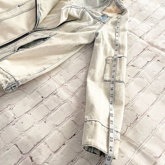 Somedays Lovin Acid Wash Faux Fur Patchwork Asymmetric Zip Closure & Pockets S - Picture 11 of 12